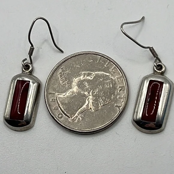 RED JASPER INLAY STERLING SILVER DANGLE EARRINGS - Picture 7 of 7